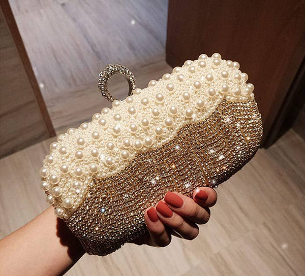 Elegant Pearl and Crystal Clutch L6130: Silver