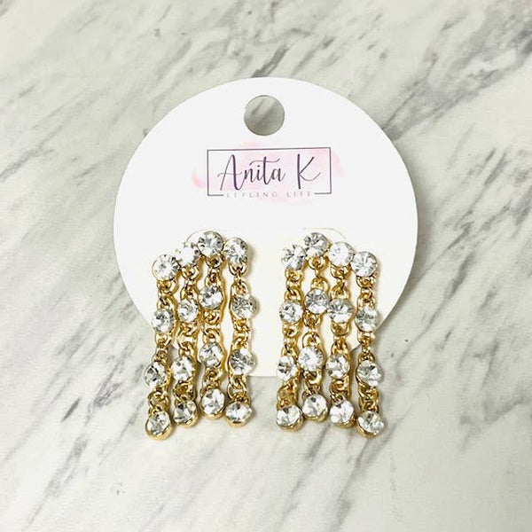 Crystal Waterfall Earring: Yellow Gold