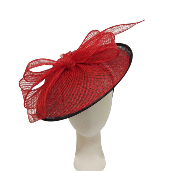 Sinamay Fascinator Base With Large Check Design Sinamay Bow: Denim+Ivory