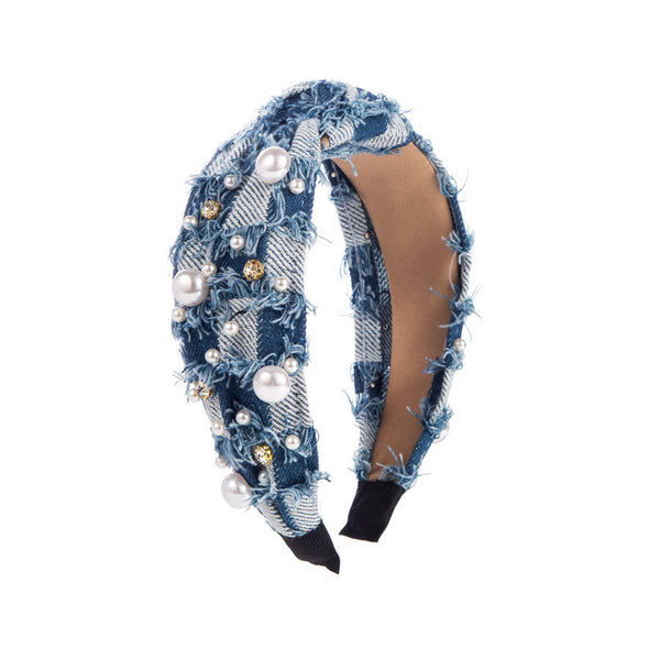SPONGE BEADED TASSEL HIGH TOP HEADBAND_CWAHA1790: NAVY / (OS) 2