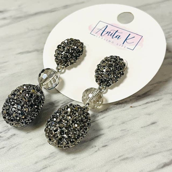 Hematite Crystal Pave Oval Drop Earring