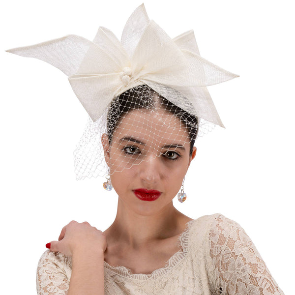 5936H Large Sinamay Bow And French Veil Fascinator On 3.5Cm: Emerald