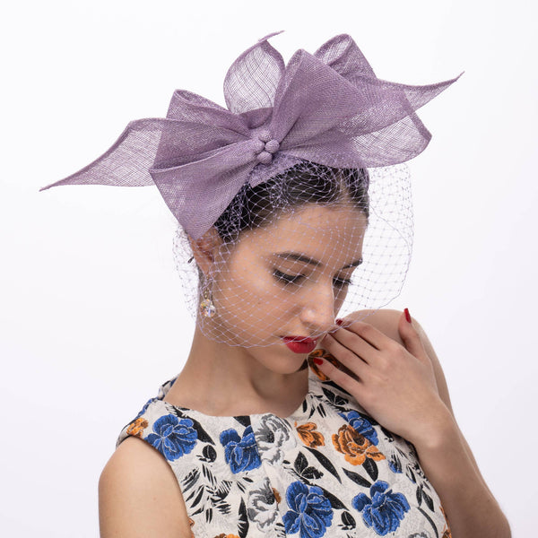 5936H Large Sinamay Bow And French Veil Fascinator On 3.5Cm: Emerald