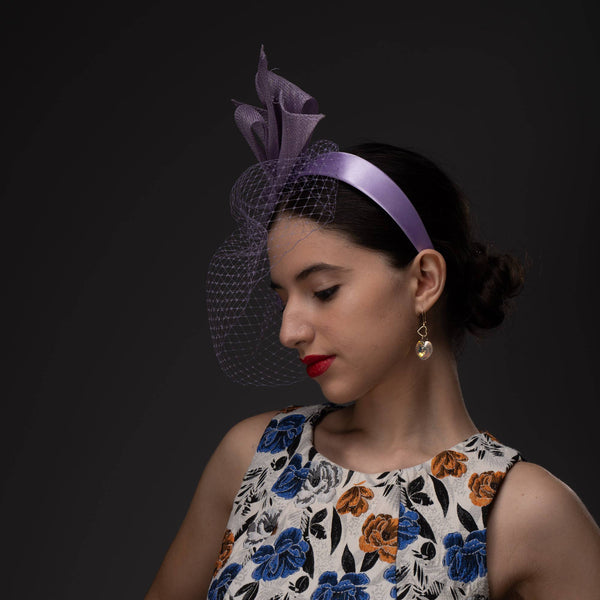 5936H Large Sinamay Bow And French Veil Fascinator On 3.5Cm: Emerald