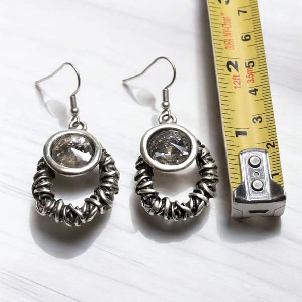 Pewter Earrings with Clear Crystals