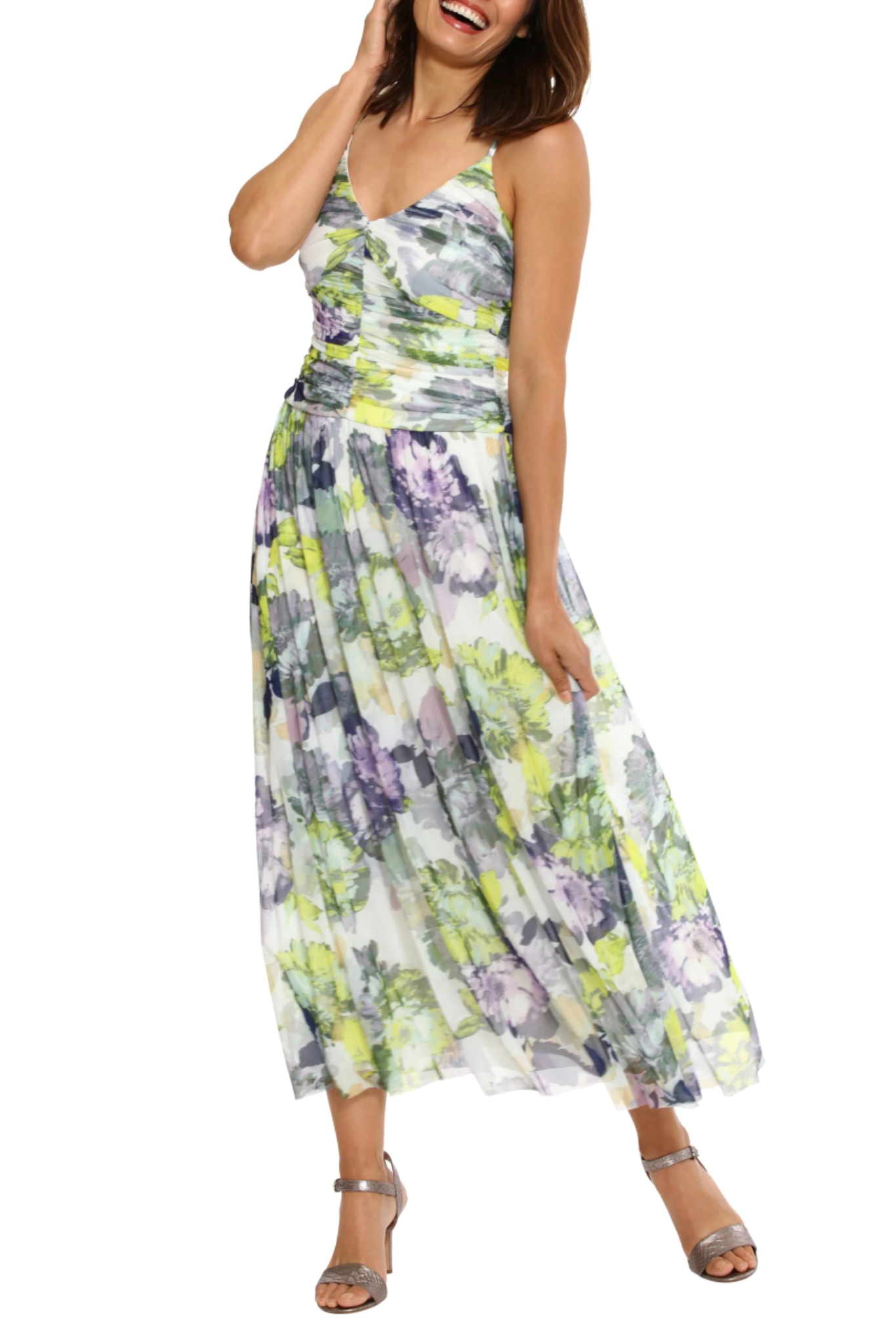 Spaghetti Strap Ruched Floral Dress