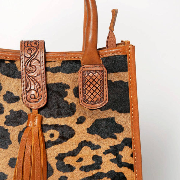 LC-ADBGA279 American Darling Cowhide Tote with Tooled Leather & Tassel Genuine Hair-On Hide: ADBGA279C