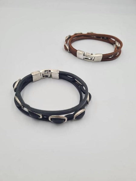 1903 Genuine leather pewter, silver plated bracelet: Brown / Woman
