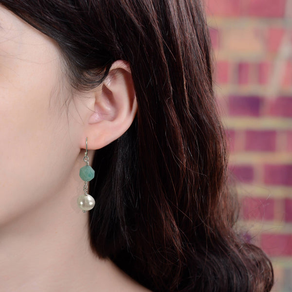 Peruvian Amazonite & Cultured Pearl Drop Earrings