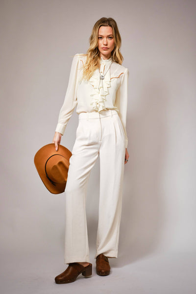 36872T - Chelsea Ruffle Front Button Up Blouse: CREAM / M