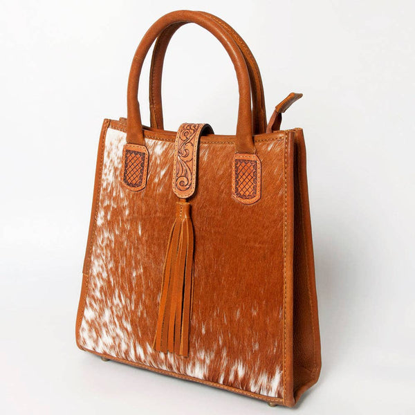LC-ADBGA279 American Darling Cowhide Tote with Tooled Leather & Tassel Genuine Hair-On Hide: ADBGA279C
