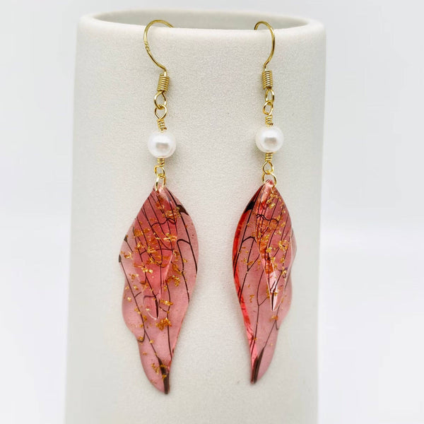 Colorful Double Butterfly Wings Dangle Earrings: Pearl-Light Blue