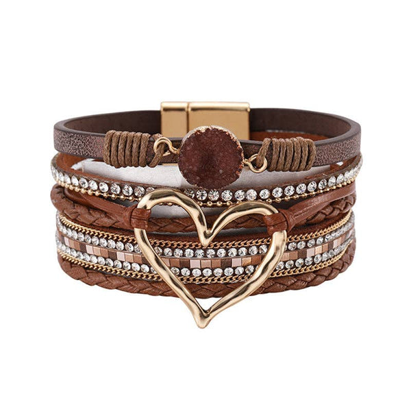 Multi-Layer Heart-Shaped Bangle Bracelets | Magnetic Buckle: Silver