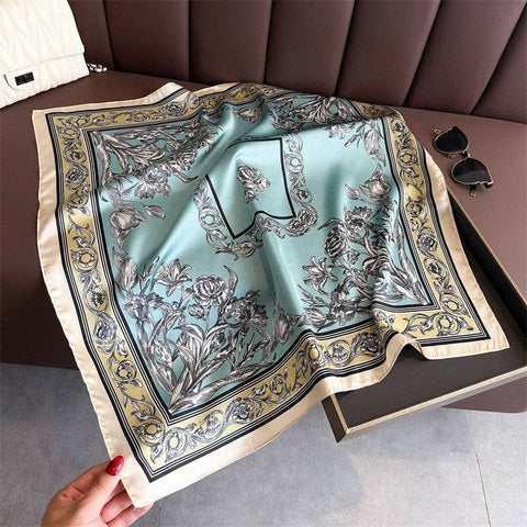 Fashion Print Square Scarf: BLUE