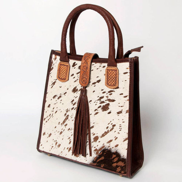 LC-ADBGA279 American Darling Cowhide Tote with Tooled Leather & Tassel Genuine Hair-On Hide: ADBGA279C
