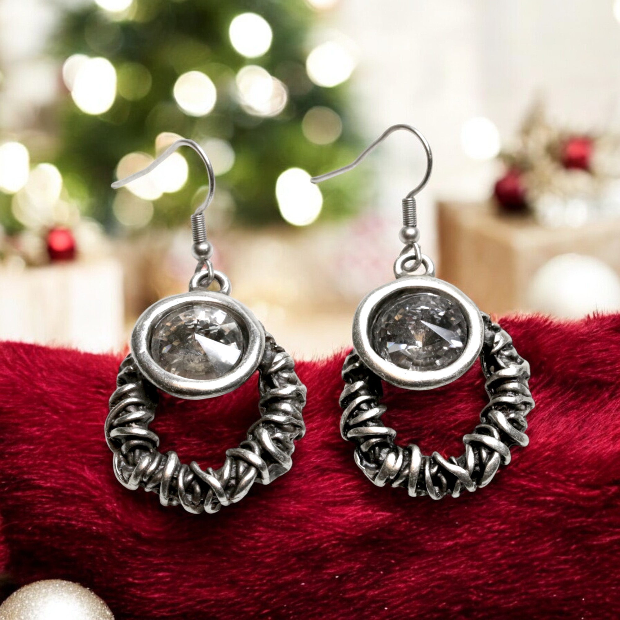 Pewter Earrings with Clear Crystals