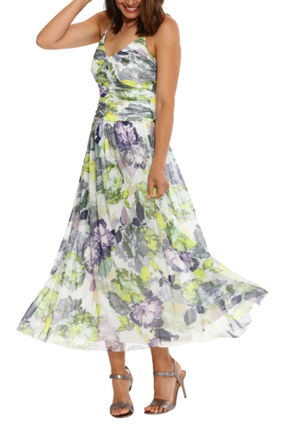 Spaghetti Strap Ruched Floral Dress