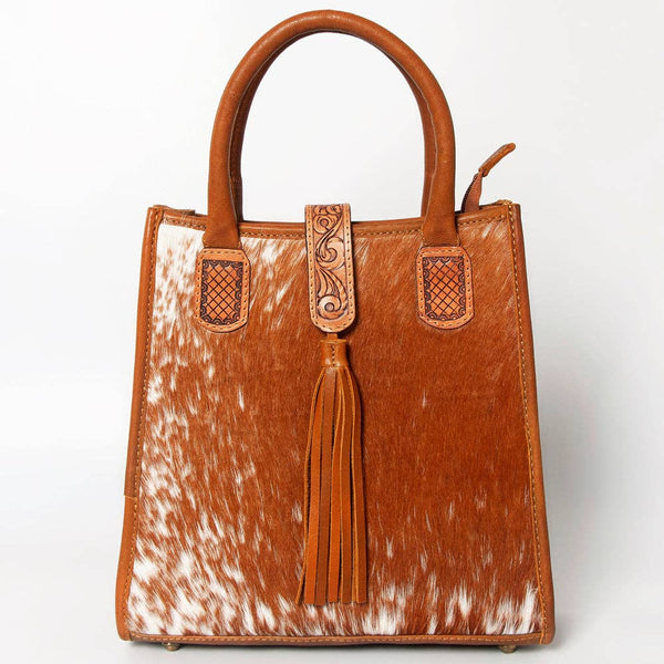 LC-ADBGA279 American Darling Cowhide Tote with Tooled Leather & Tassel Genuine Hair-On Hide: ADBGA279C