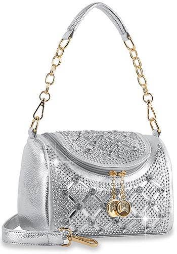 Rhinestone Design Top Flap Petite Handbag: Black