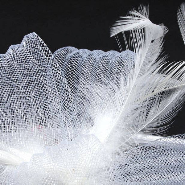 Style Freya. Looped Net And Feather Fascinator