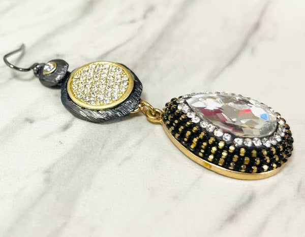 Crystal Pave Gunmetal Disc with a Clear Crystal Teardrop
