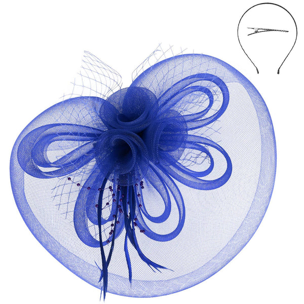 Floral Feather Loopy Bow Mesh Fascinator : Ivory