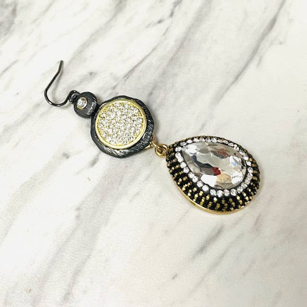 Crystal Pave Gunmetal Disc with a Clear Crystal Teardrop
