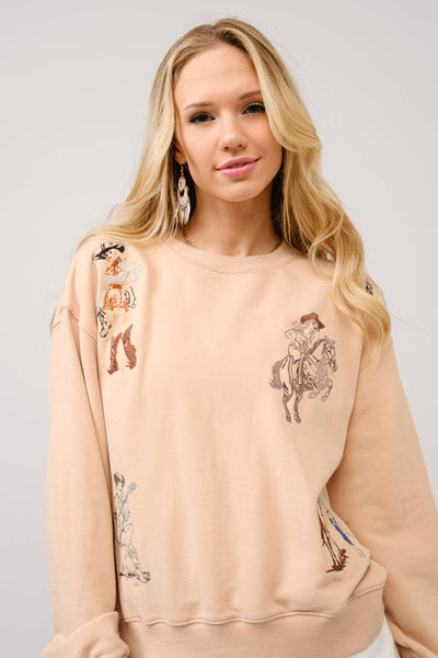 23230T - Western Motif Embroidered Graphic Sweatshirt: OFF WHITE / L