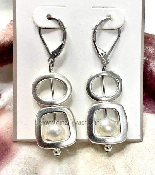 #57EDBL-Double Modern Earring: SILVER/AQUA