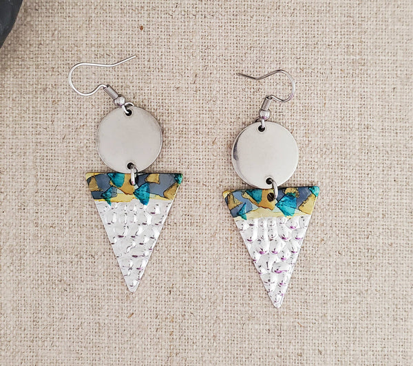 Alcohol Ink Stainless Steel Triangle Earrings: Blue/Browns