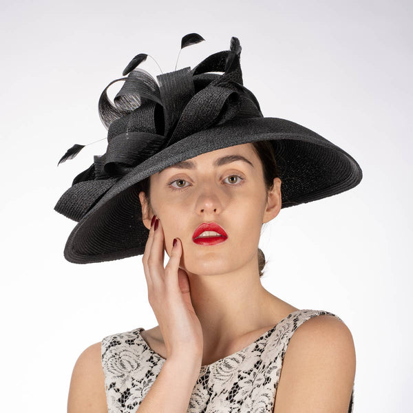 331881 Metallic Wide-Brimmed Church Hats: NAVY / Metallic