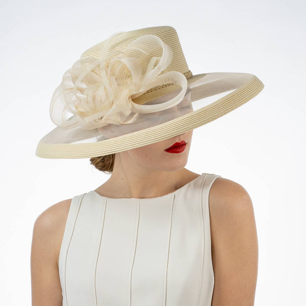 301886 Ribbon Bow Crinoline Brim Poly Straw Hats: PP / NAVY