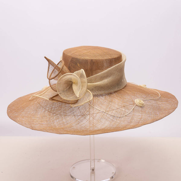 Two tone  Callalily Adorned Wide Soft Sinamay Hats | 117138: Yellow/Blue Ice
