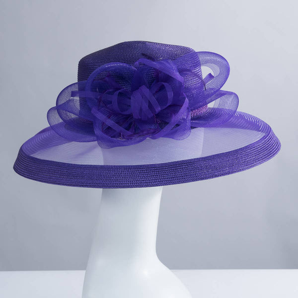 301886 Ribbon Bow Crinoline Brim Poly Straw Hats: PP / NAVY