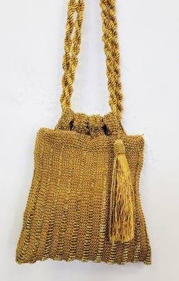 CROCHET VICTORIAN BEADED TASSEL BAG: Silver