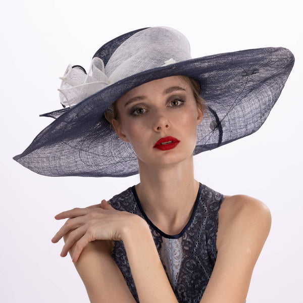 Two tone  Callalily Adorned Wide Soft Sinamay Hats | 117138: Yellow/Blue Ice