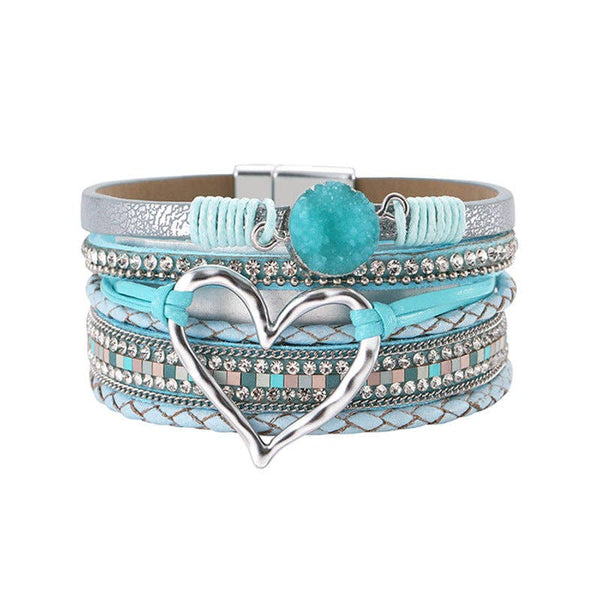 Multi-Layer Heart-Shaped Bangle Bracelets | Magnetic Buckle: Silver