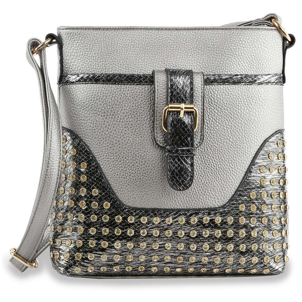Decorative Rhinestone Crossbody Sling: Black