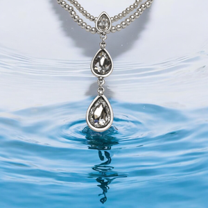 Double Strand Pewter Necklace with Two Crystal Pendants