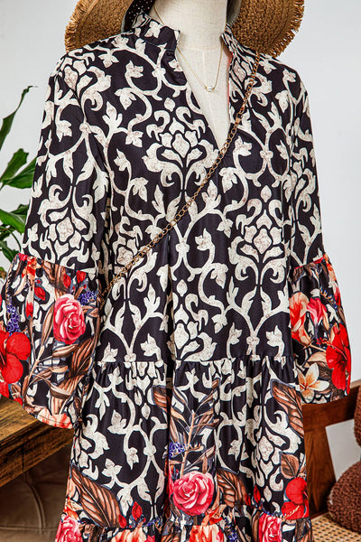 Retro Floral Mixed Print A-line Dress