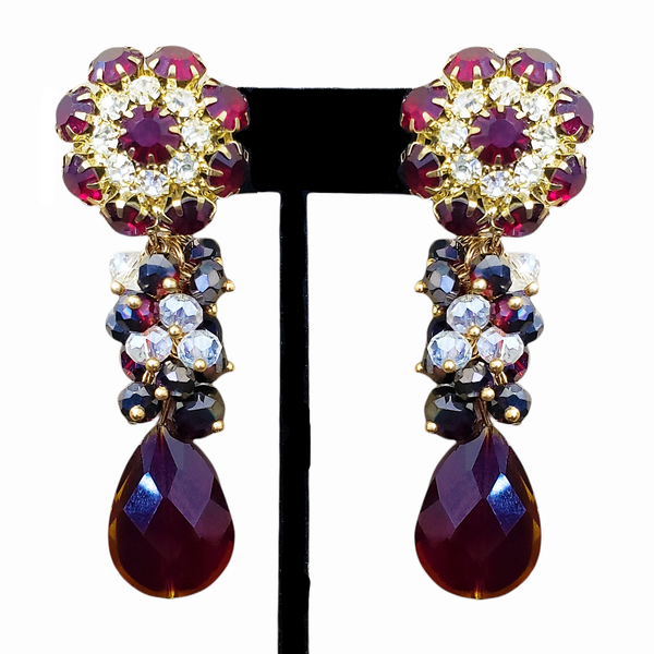 Flower Earring | Boho Earring | Ruby | Red | Crystal