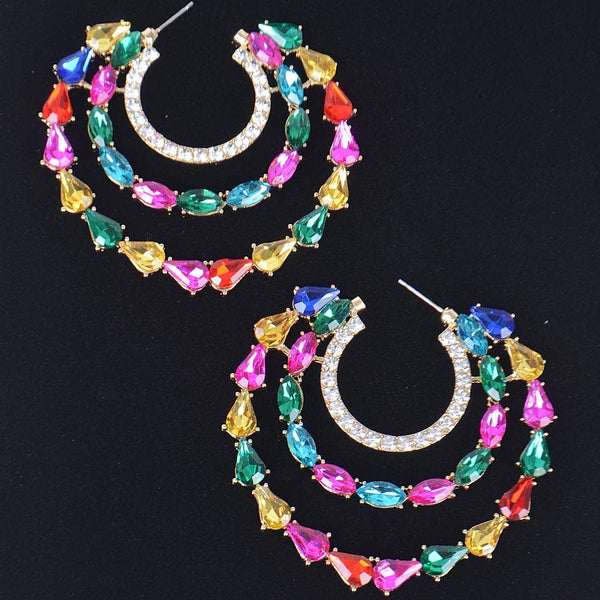 Stone Double Hoop Earring: Clear
