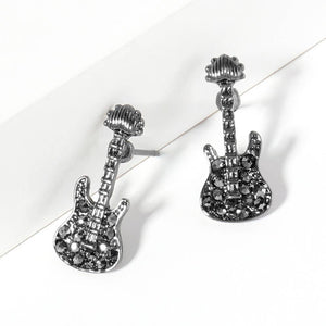 Crystal Stone Guitar Stud Earrings