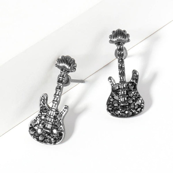 Crystal Stone Guitar Stud Earrings