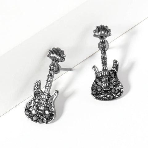 Crystal Stone Guitar Stud Earrings