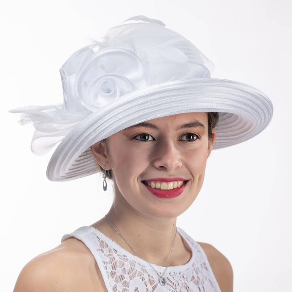 Satin Ribbon Kettle brim with flower embellishment: Bronze