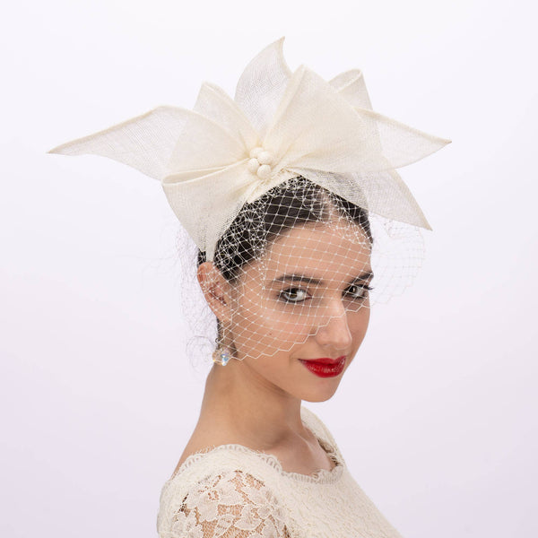 5936H Large Sinamay Bow And French Veil Fascinator On 3.5Cm: Emerald
