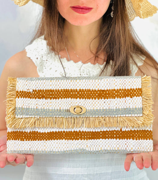 Recycled Cotton Clutch with Raw Fringe Edge