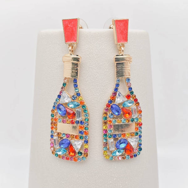 Hollow Rhinestone Bottle Stud Earrings: Gold