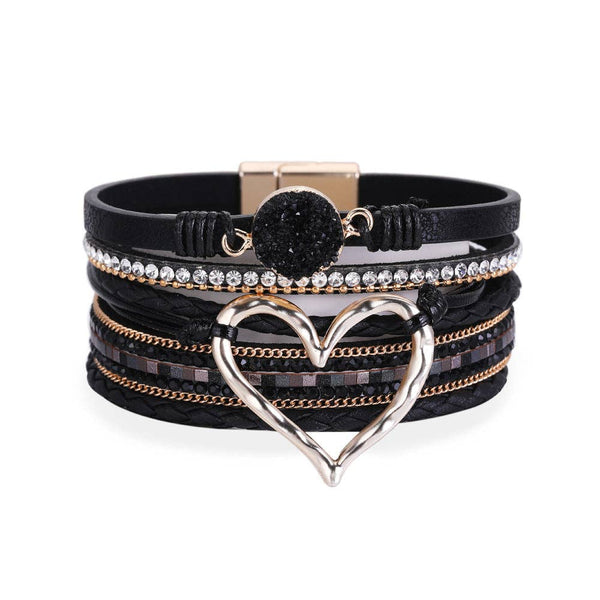 Multi-Layer Heart-Shaped Bangle Bracelets | Magnetic Buckle: Silver